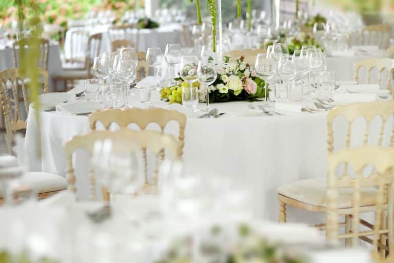 Formal table settings at a wedding venue